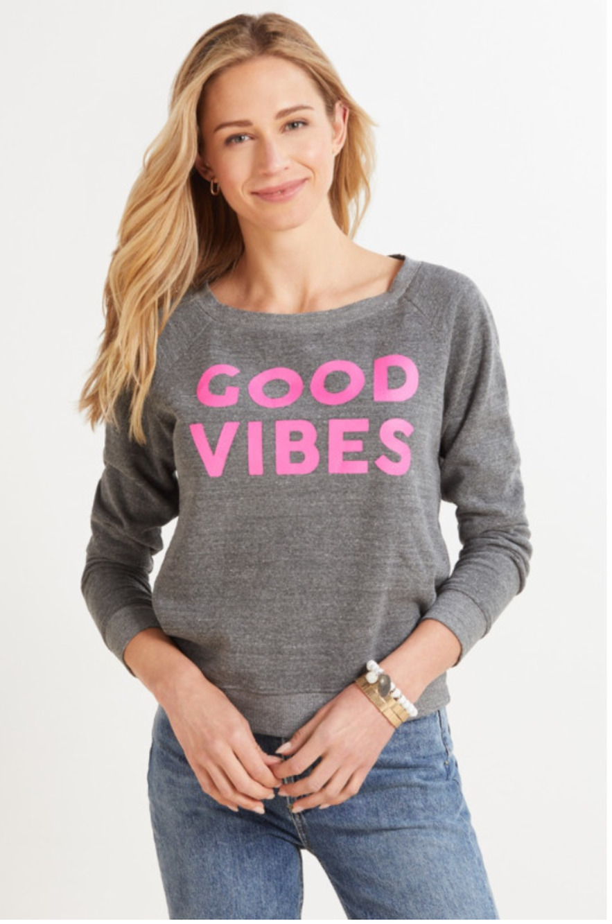 SOL ANGELES NWT Evereve Gray Good Vibes Pullover Crewneck Sweatshirt // XS